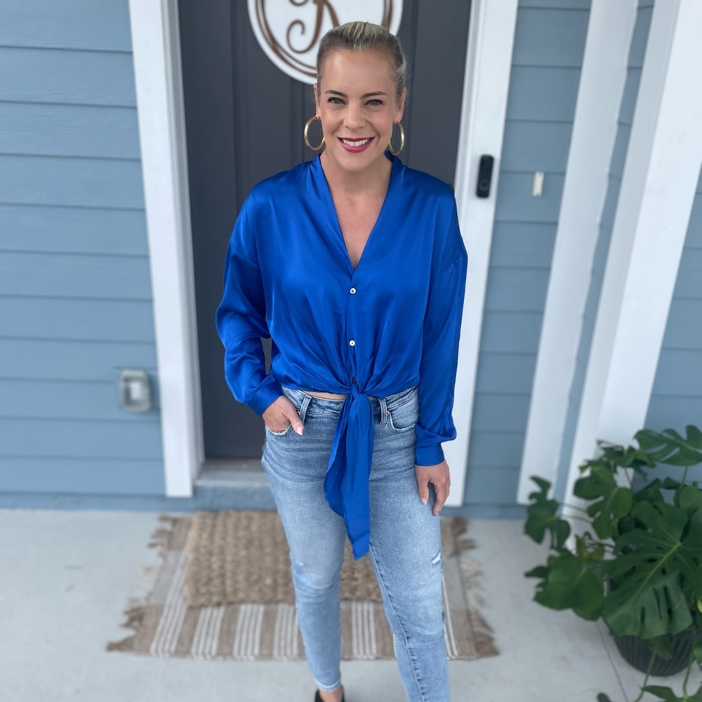 Rue Button Down Top- Electric Blue